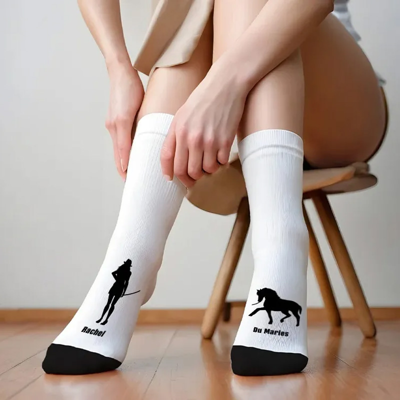 Personalized Horse Riding Socks Horse and Owner Silhouette Soft Midcalf Socks Custom Gift for Friend or Birthday Gifts for Rider Equestrian Riding Lovers