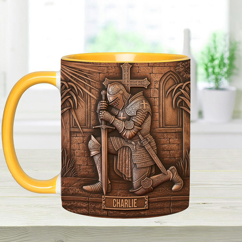 Personalized Knight Of God Ceramic Mug with Custom Name Religious Inspirational Gift Christian Gift for Men