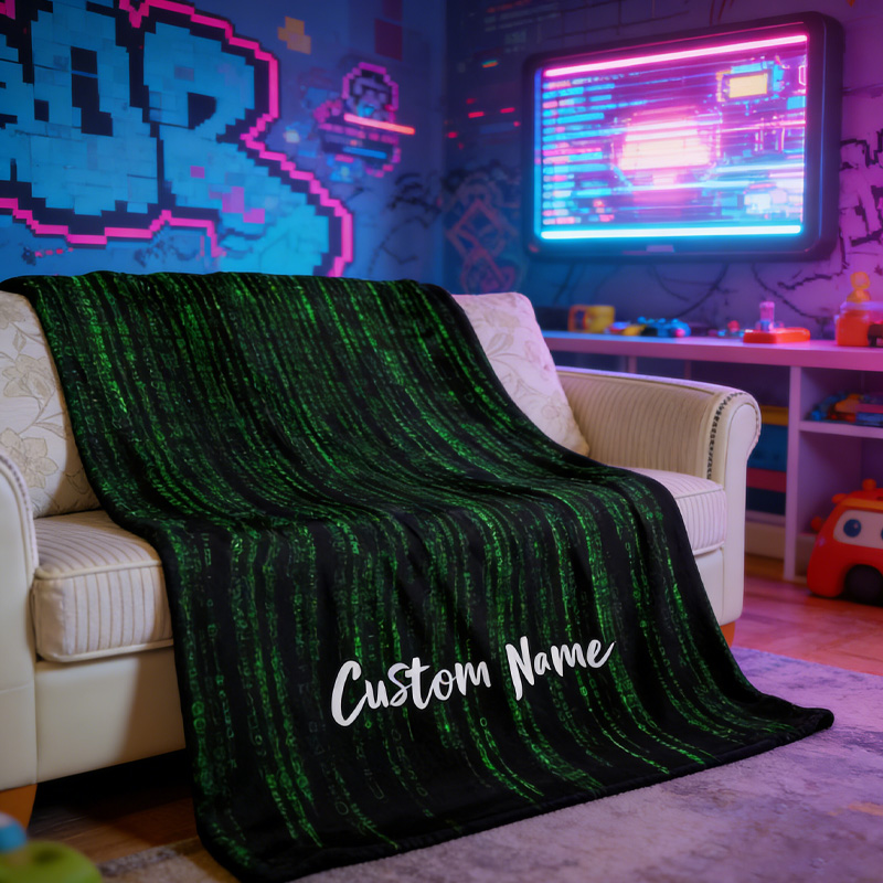 Personalized Matrix Code Blanket Fleece Programmer Gift Housewarming with Custom Name Throw Blanket for Geek Lover