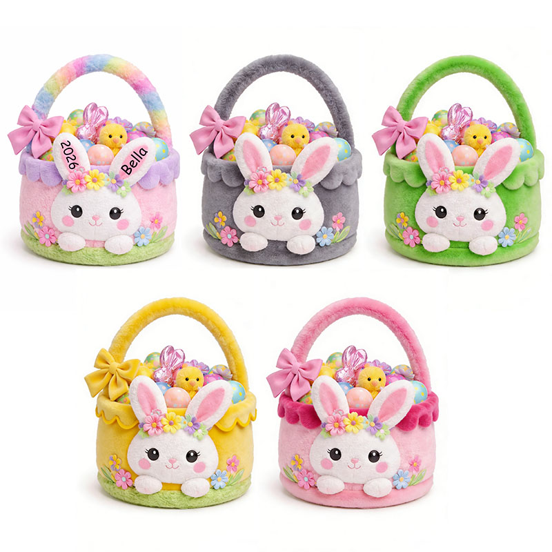 Personalized Easter Bunny Basket Custom Easter Basket Pink Easter Bunny Easter Basket for Girls Kids Gift for Easter