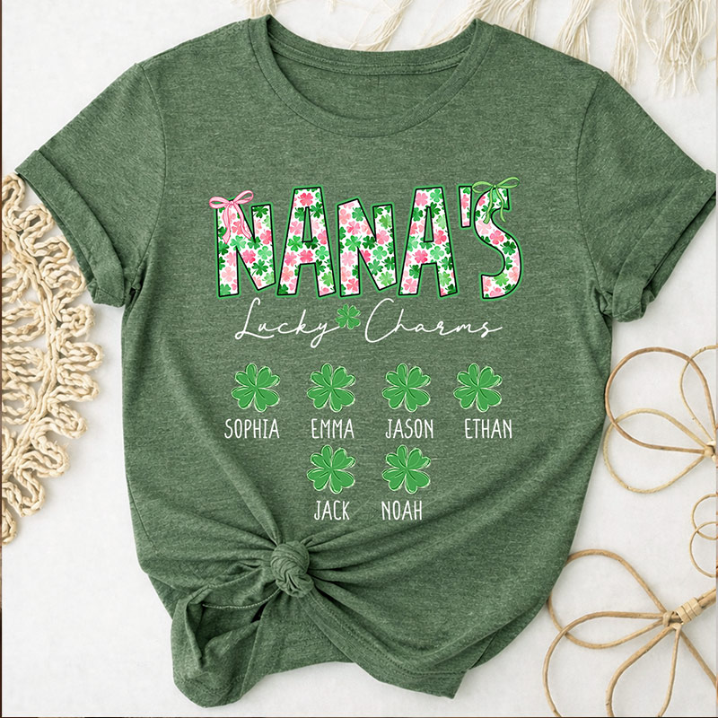 Personalized Nana’s Lucky Charms Shirt St Patrick’s Day Shamrock Family T-Shirt Gift for Grandma