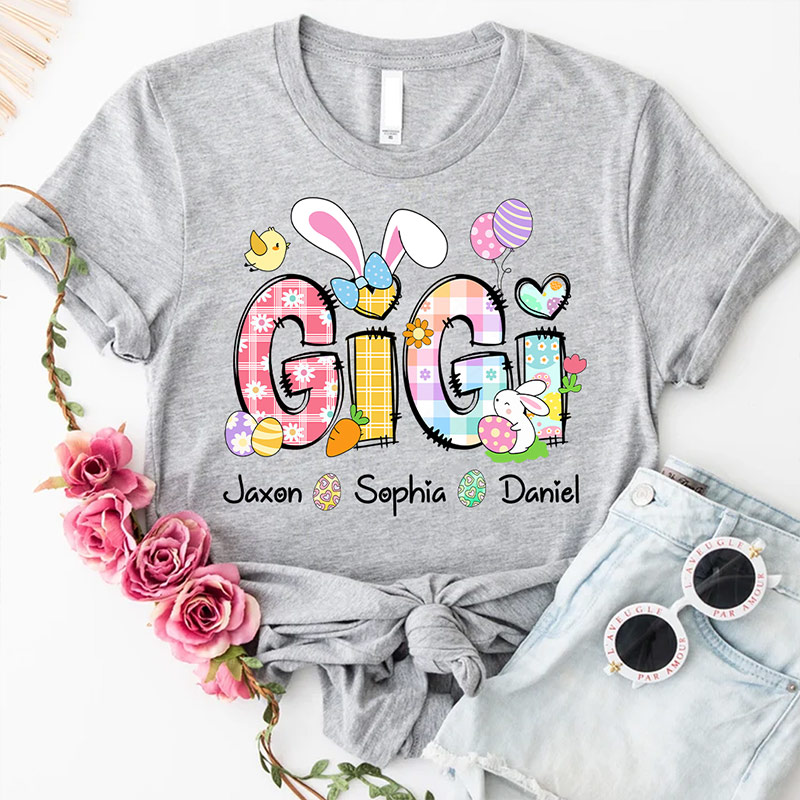 Personalized Bunny Easter Gigi Custom Gigi And Grandkids T-Shirt Gift for Grandma
