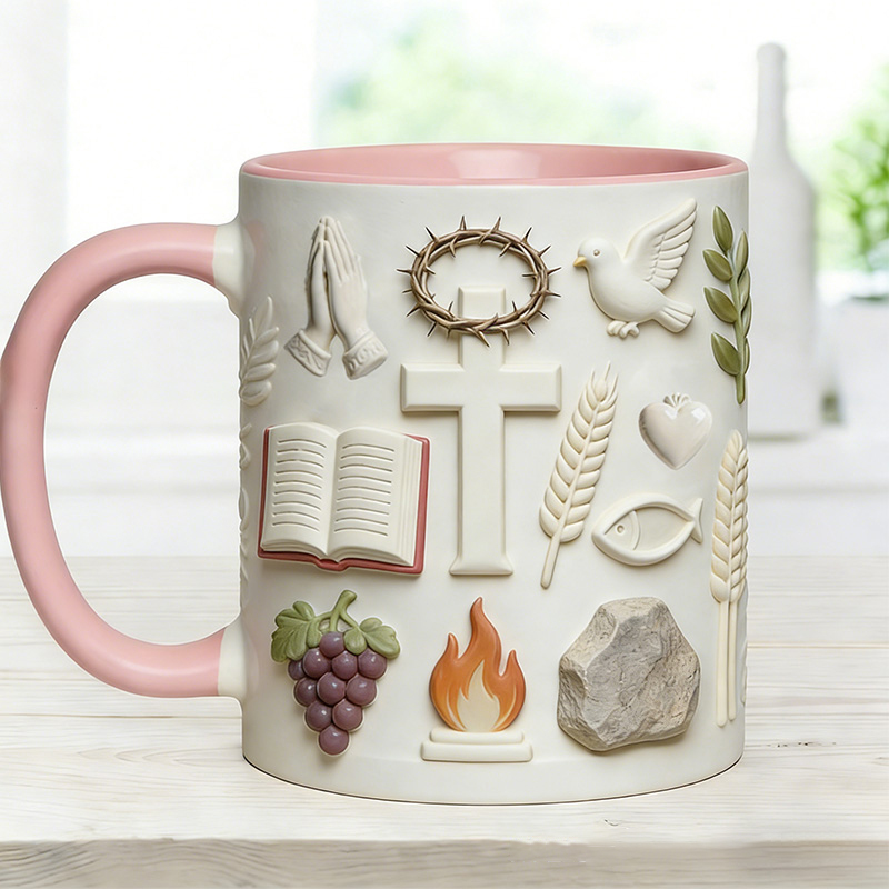 Personalized Faith over Fear 11oz Ceramic Mug with Name Cross Bible Prayer Hand 3D Coffee Cup Religious Gift for Christians