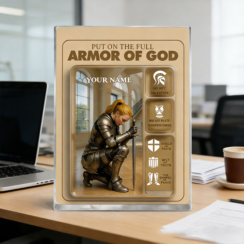Personalized Put the Full Armor of God Acrylic Block with Custom Name Religious Christian Gift Faith Gift for Women and Girls