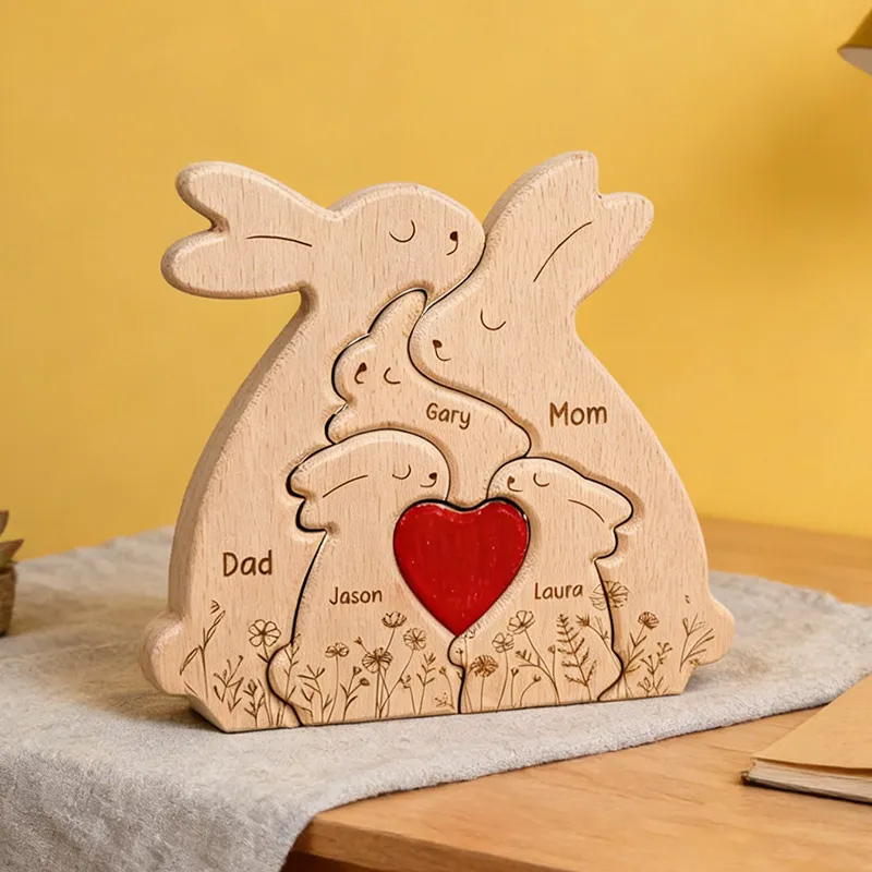 Personalized Wooden Bunny Family Decor Custom Engraved Name Sign Rustic Home Decoration Gift for Mom Dad Kids Birthday Mother's Day Father's Day
