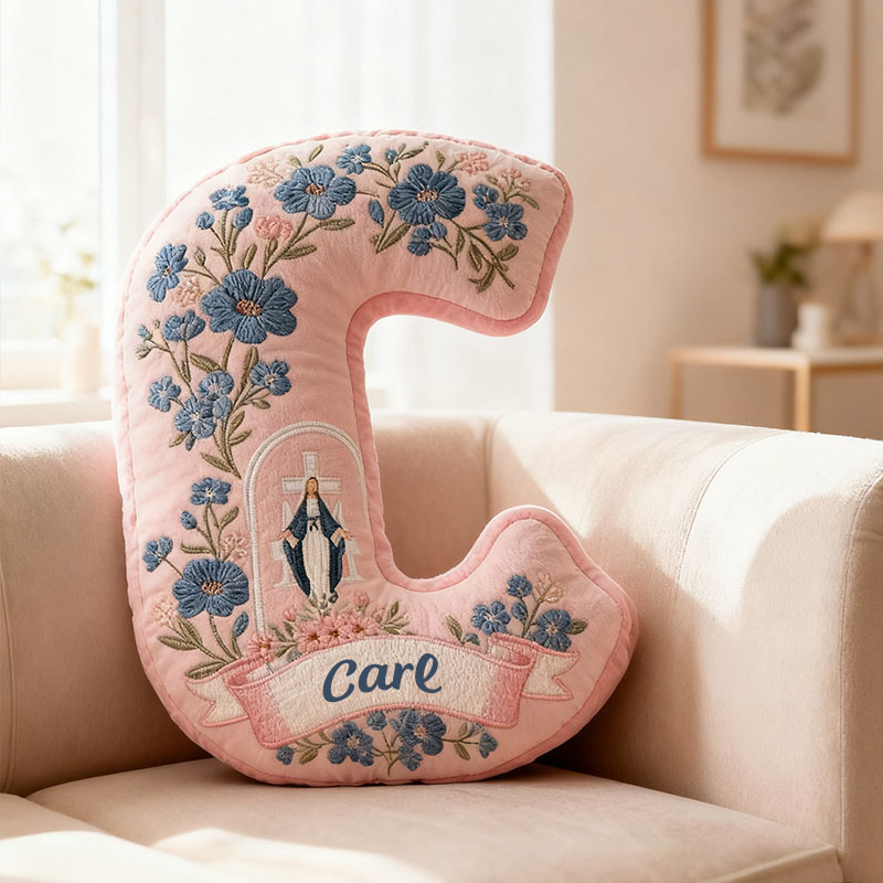 Personalized Virgin Mary Letter Pillow with Custom Name Home Decor Religious Gift Catholic Gift for Her Cross and Marian Graphic 3D Print Pillow