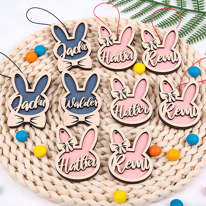 Personalized Bunny Easter Basket Tag Custom Easter Place Card Name Easter Basket Name Charm Kid Easter Basket Child Gift for boy and girl