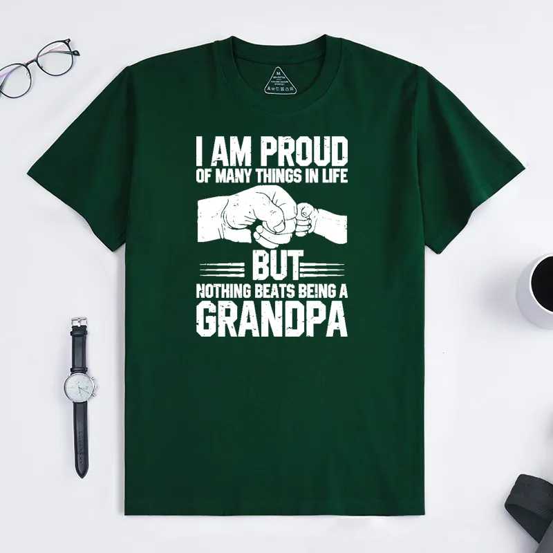 Personalized Grandpa T-Shirt Custom I Am Proud Nothing Beats Being a Grandpa Gift for Grandfather Father's Day Birthday Comfortable Cotton Shirt