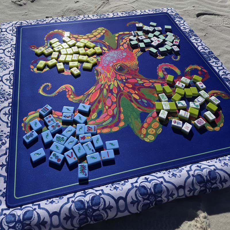 Personalized Mahjong Octopus Mat Accessory Travel Portable Playing Surface Nonslip Backing Noise Reduction Table Protection