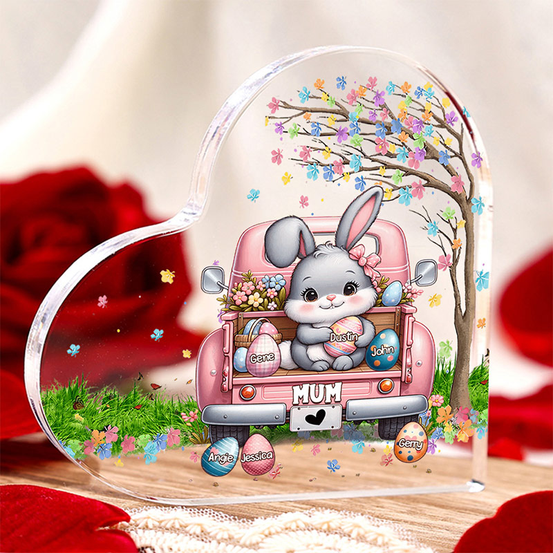 Personalised Mum Easter Bunny Acrylic Heart Keepsake Custom Name Acrylic Plaque Ornaments Gifts Easter Gifts for Nana Mother