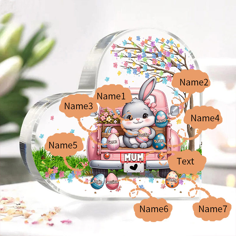 Personalised Mum Easter Bunny Acrylic Heart Keepsake Custom Name Acrylic Plaque Ornaments Gifts Easter Gifts for Nana Mother