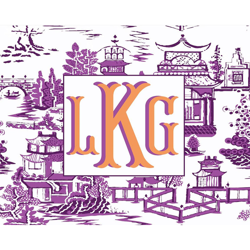 Personalized Mahjong Card Vinyl Stickers Chinoiserie Pagodas Fishtail Monogram