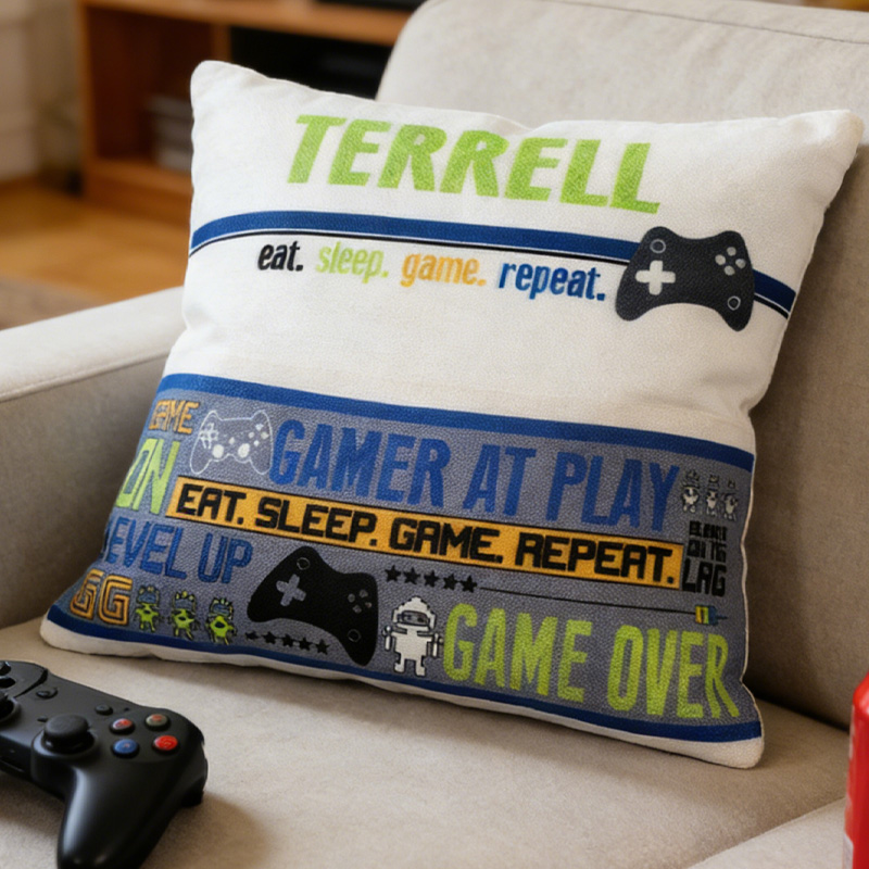 Personalized Video Gamer Throw Pillow Room Decor Gift for Nerd Geek Lover
