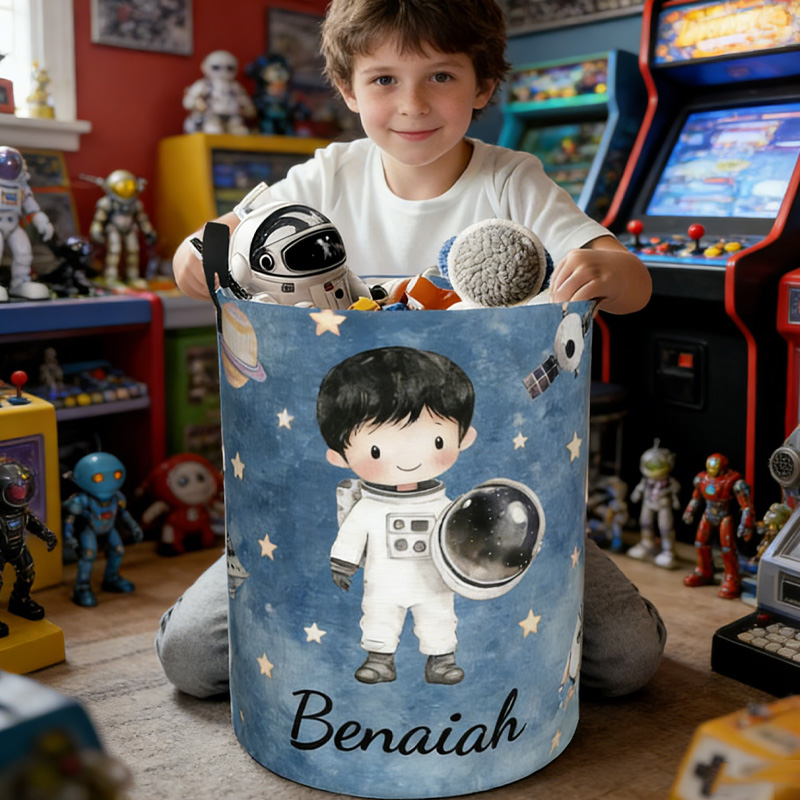 Personalized Space Rocket UFO Astronaut Laundry Storage Basket with Name Birthday Gift  for Gamer Geek Lover