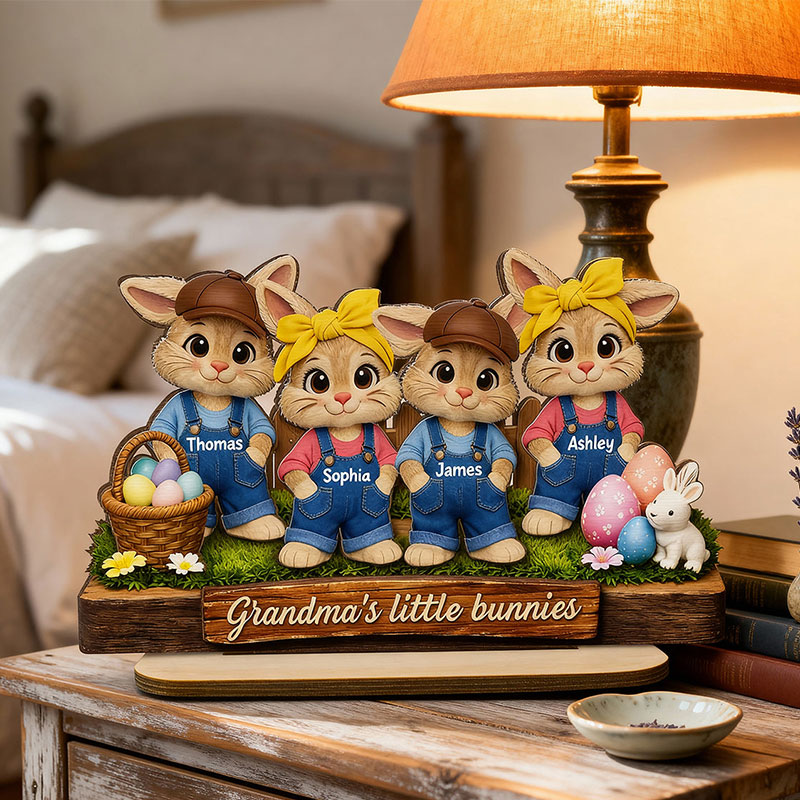 Personalized Grandma's Little Bunnies 1-6 Bunnies Customized 2-Layered Wooden Plaque Easter Gift for Grandma Farmhouse Tiered Tray Decor