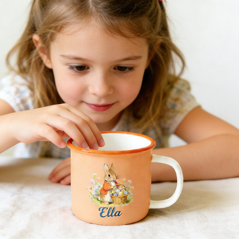 Personalized Cute Garden Easter Rabbit Bunny Enamel Mug with Name Back to School Birthday Easter Gift for Kids