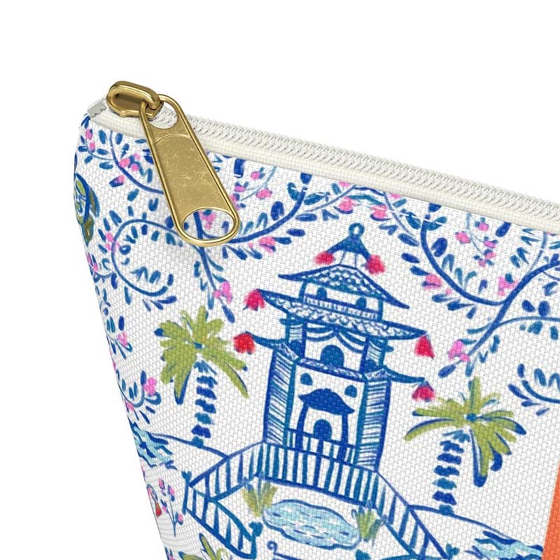 Monogrammed Mahjong Tile Bag Chinoiserie Travel Pouch Pagoda Print