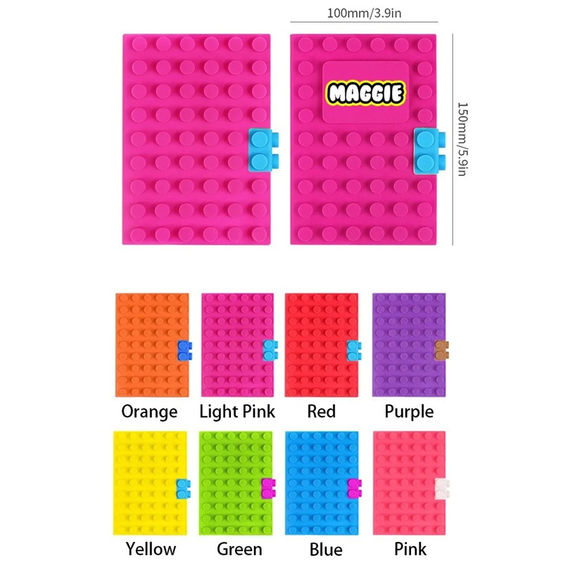 Personalized Building Block Notebook with Name A6 Mini Notepad Colorful Silicone Brick Style Lined Journal Notebook Birthday Party Favors for Geek Lover