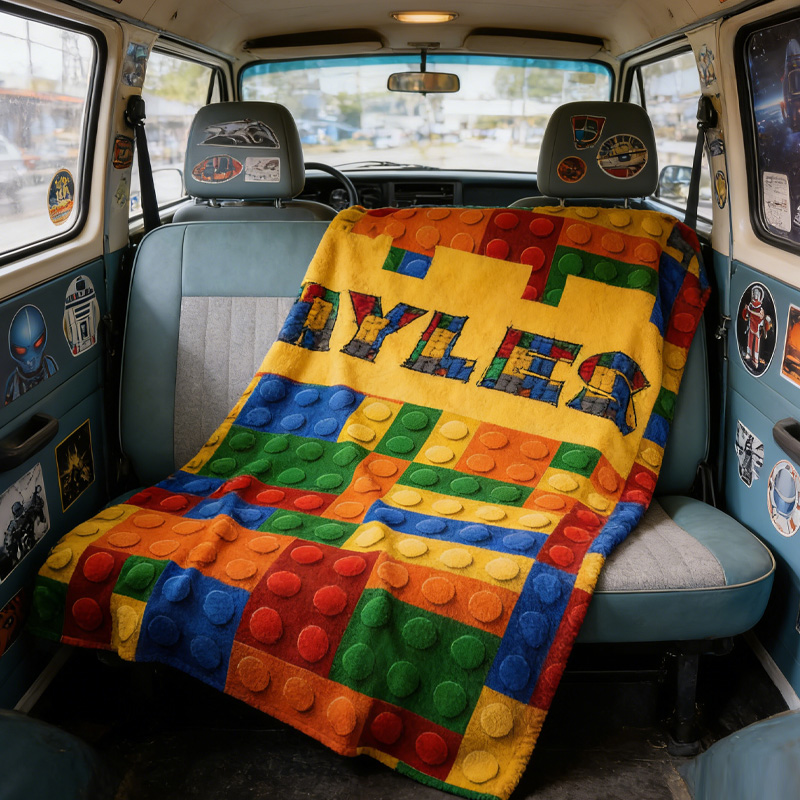 Personalized Building Block Throw Blanket with Name Home Decor Birthday Gift for Geek Lover