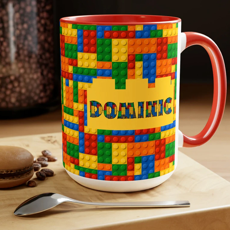 Personalized Building Block Coffee Mug with Names for Geek Lover