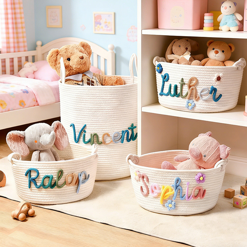 Personalized Handmade Candy Basket Personalized  Name Storage Basket Baby Shower Gift Cotton Rope Basket Nursery Storage Basket Toy Organizer Easter Basket gift for kids 