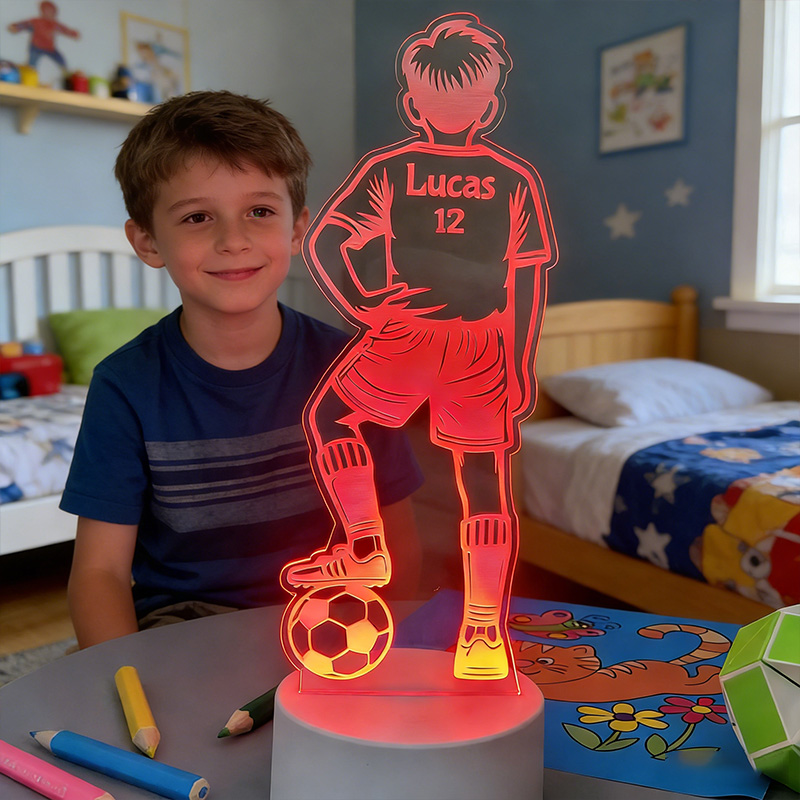Personalised Footballer LED Night Light with Custom Name Night Light Remote Controlled Football Illusion Lamp for Boy gift