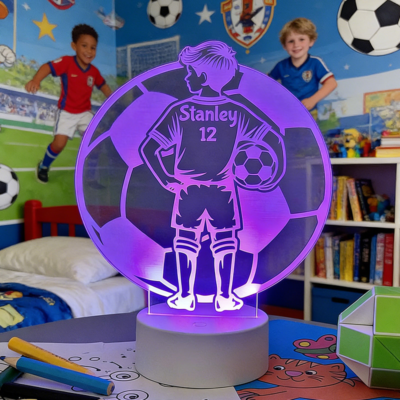 Personalised Footballer LED Night Light with Custom Name Design Remote Controlled Football Illusion Lamp for Boys gift