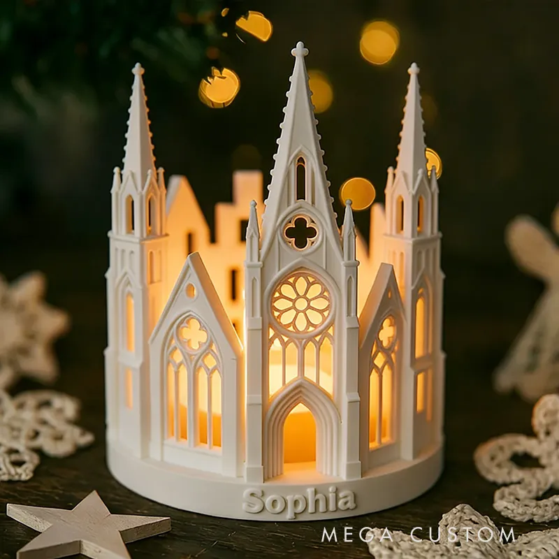Personalized 3D Printed Church Candle Holder with Custom Name Religious Home Decoration Spiritual Gift Prayer Space Gift for Christians