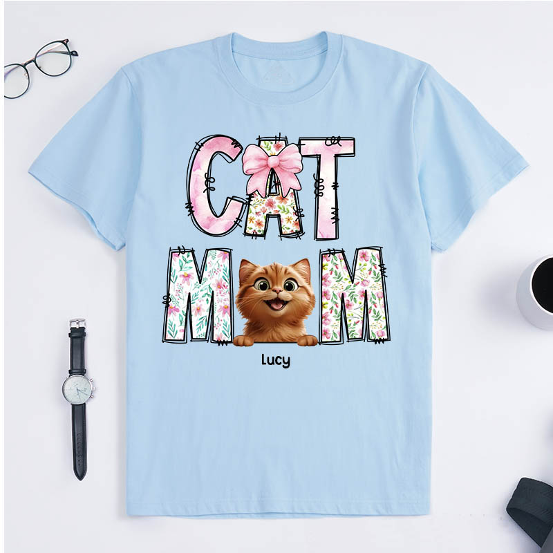 Personalized Cat Lover Just a Floral Girl with a Fluffy Boss Cat Mom T-Shirt