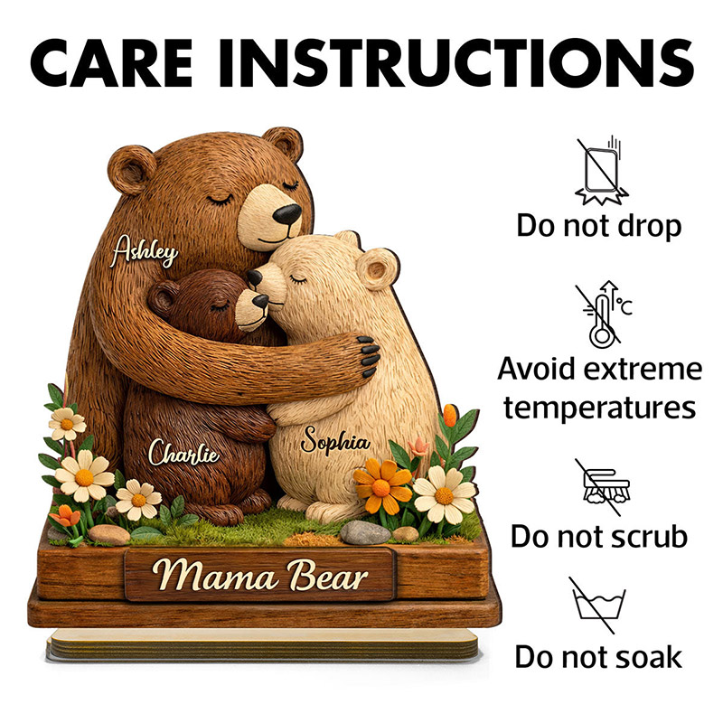 Personalized Mama Bear 2-Layered Wooden Plaque Birthday Mother's Day Gift for Mom Grandma