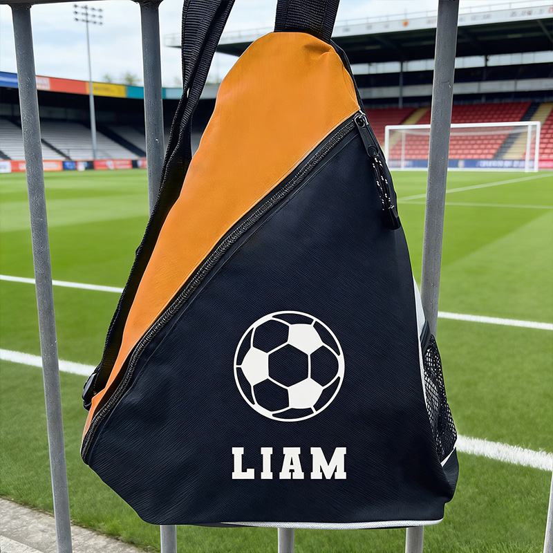 Personalised Kids Sports Bag Custom Mono Strap Rucksack with Football Tennis Icon Padel Crossbody Backpack Unisex PE Kit Bag with Name gift for kids
