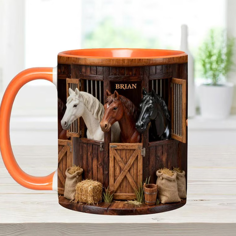 Personalized Horse Farm Accent Mug Horses In Stable Ceramic Cup Gift for Equestrian Horse Riding Lovers