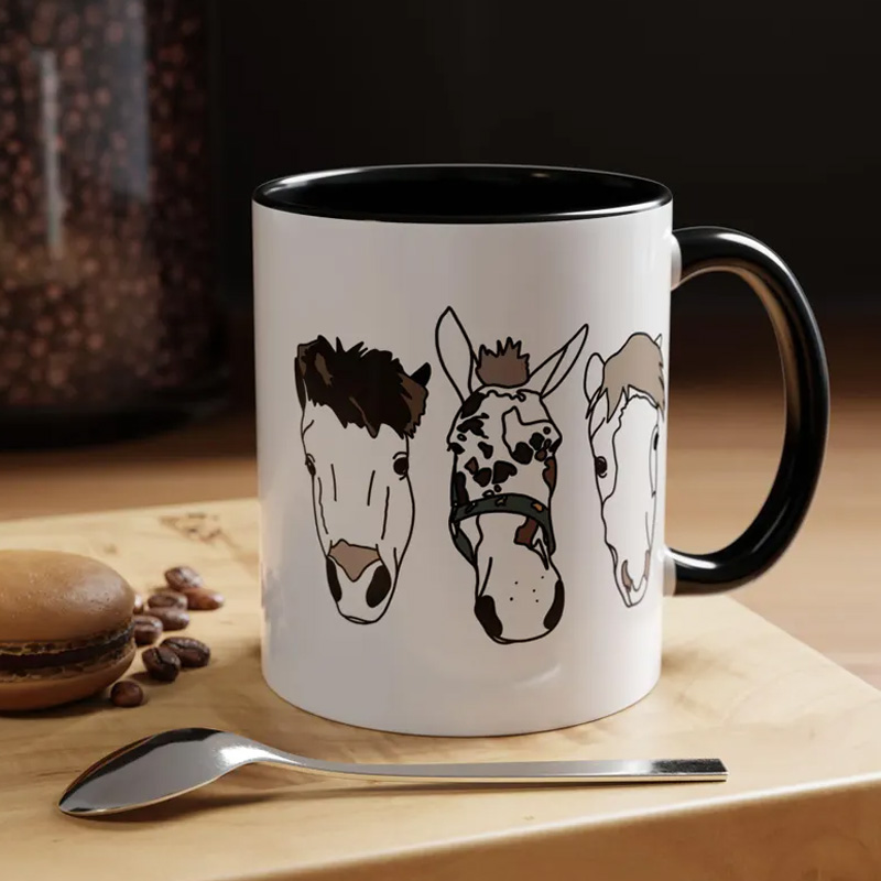 Personalized Horse Face Line Drawing Photo Mug for Equestrian Horse Riding Lovers