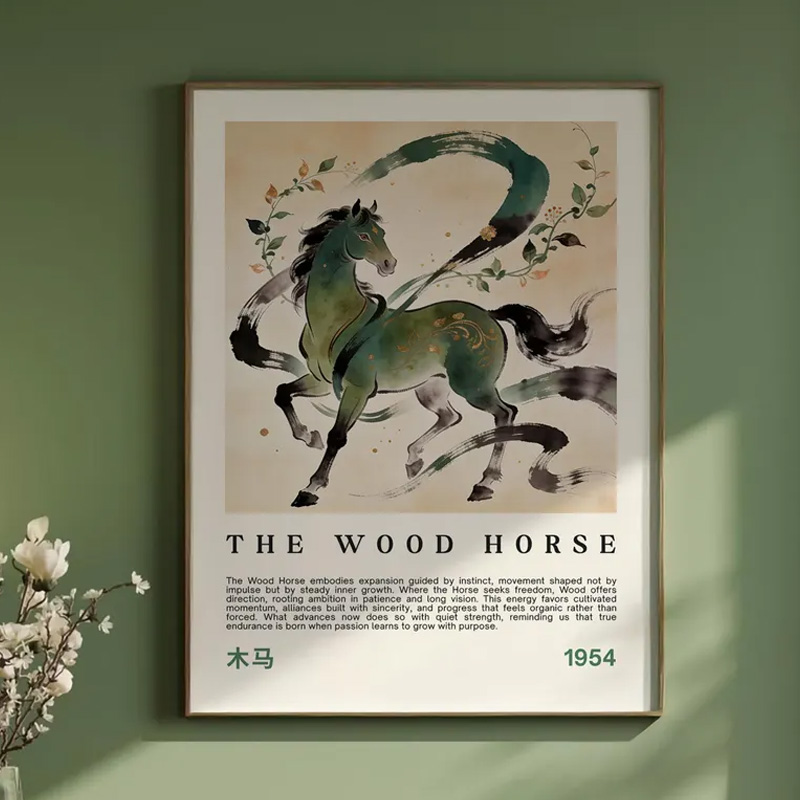 Personalized Chinese Zodiac Poster Fire Horse Print Portrait Equestrian Art Print Wall Decor Home Decor Gift for Riding Lover