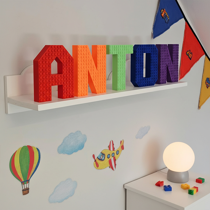 Personalized Building Block Letter Name Sign Plastic Custom Kids Room Decor Gift
