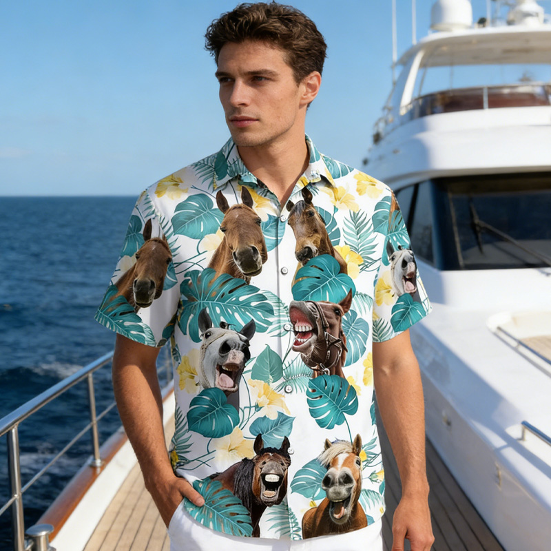 Personalized Horse In Tropical Leaves Pattern Hawaiian Shirt for Riding Lovers