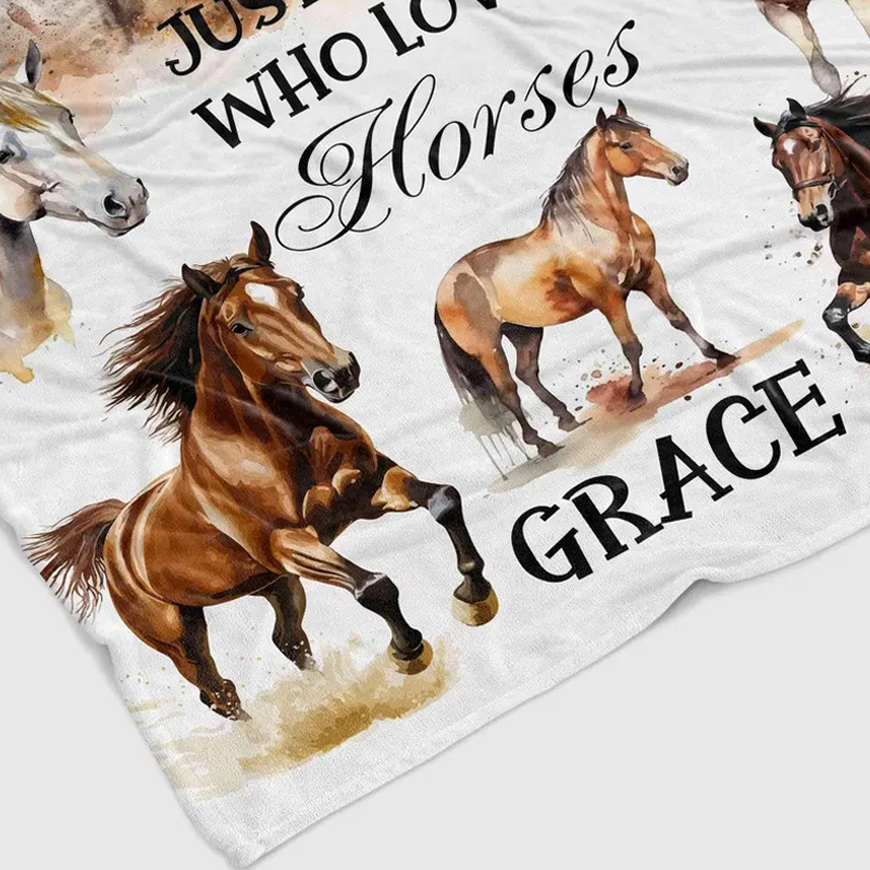 Personalized Just a Girl Who Loves Horses Throw Blanket Gift for Riding Lovers Equestrian Lovers