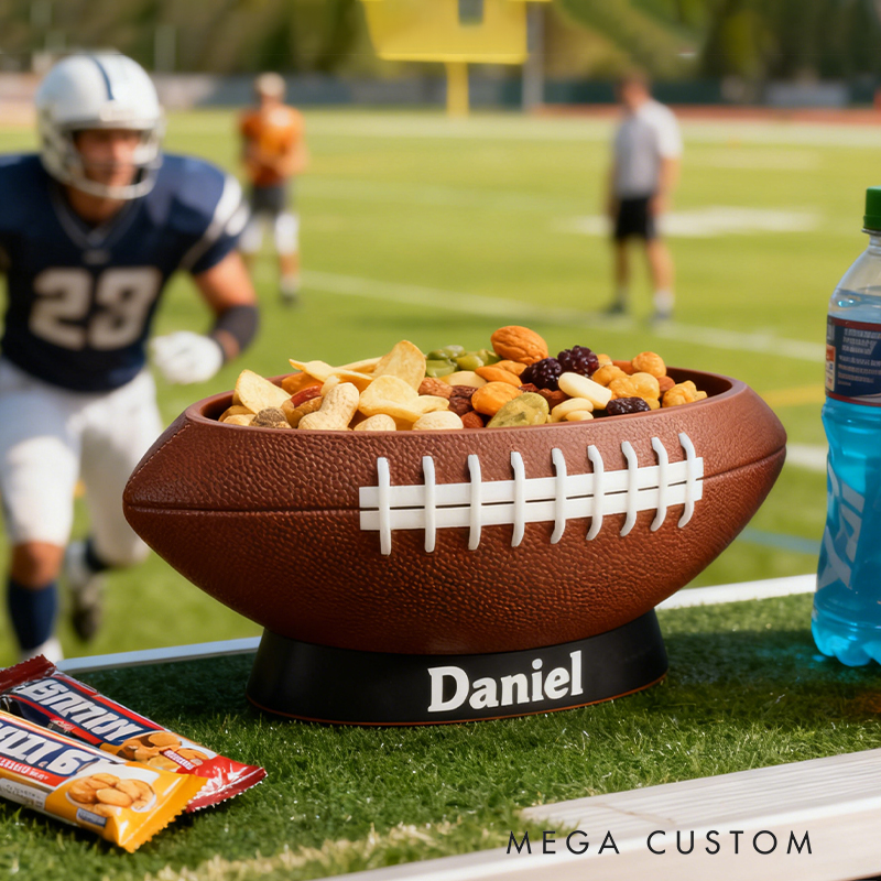 Personalized Football Snack Bowl - Custom Name Football Shaped Snack Holder for Game Day, Tailgating & Sports Fans