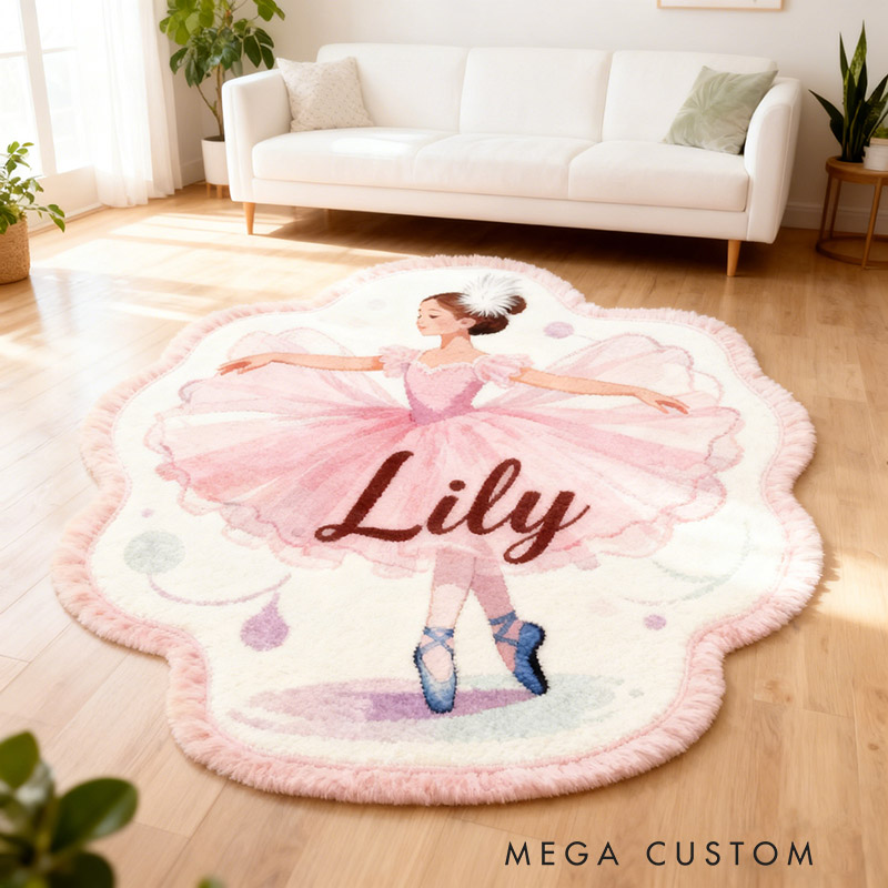 Personalized Ballet Dancers Carpet with Your Name for Ballet Lovers Unique Decorative Carpet for Girls' Room and Dance Studio