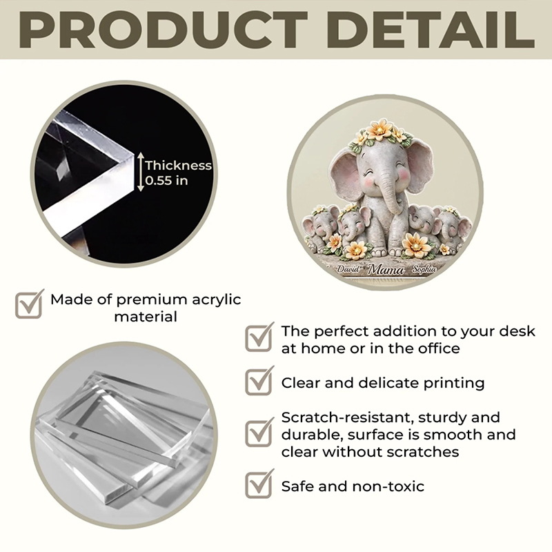 Personalized Elephant Acrylic Plaque Custom Mother's Day Birthday Gifts For Mom Grandma A Shelter Made Of Love