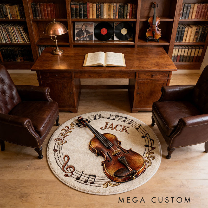 Personalized Violin Themed Rug with Your Name for Music Lovers Unique Decorative Carpet for Room and Music Studio