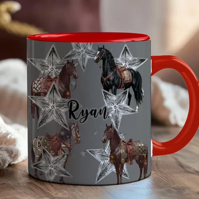 Personalized Riding Mug Stars Mug Horse Lovers French Toile de Jouy Coffee Cup Gift for Coffee Cup Bicycle Tea Cup Riding Ceramic Flower Mug Gift for Riding Lovers Equestrian Lovers