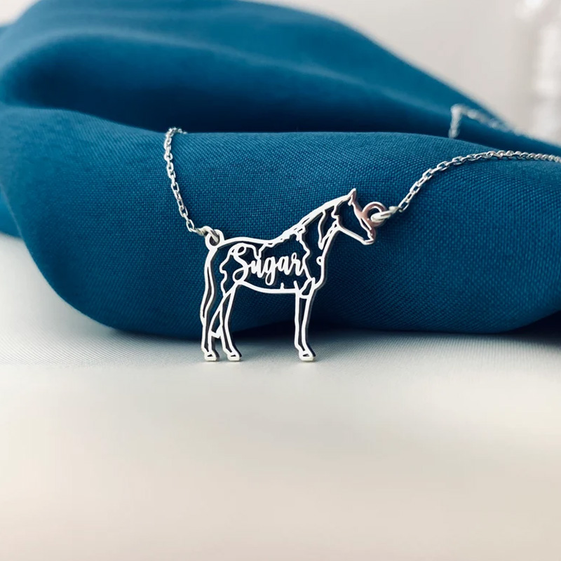 Personalized Horse Name Equine Memorial Necklace with Name Jewelry Cube Gift for Equestrian Riding Lovers