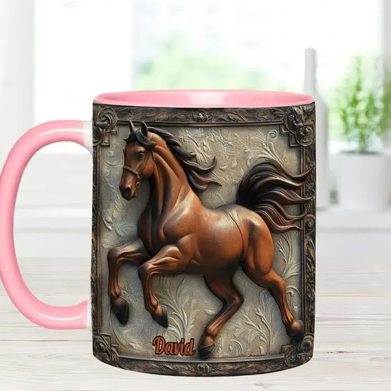 Personalized Cool Horse Custom Accent Mug Inflated Equestrian Coffee Mug for Horses Rider Equine Lover Riding Lovers