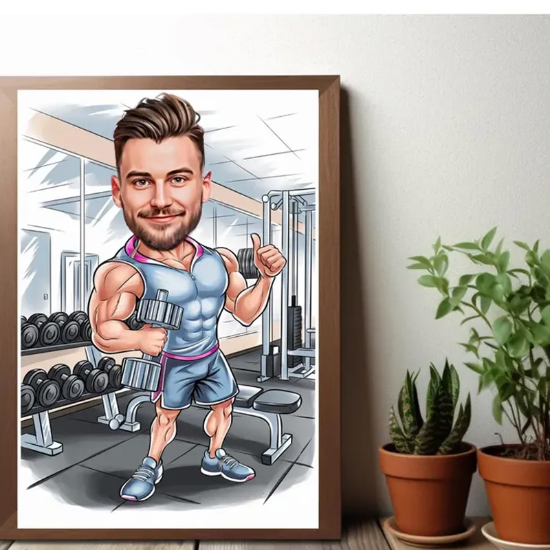 Personalized Fitness Cartoon Portrait Fitness Caricature Gift for Weight Lifter Gym Lover