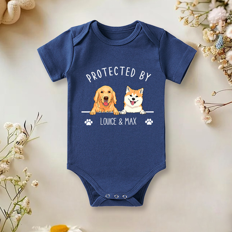 Personalized Pet Portrait Protected Baby Onesie Baby Pet Lover Outfit Baby Gift with Name
