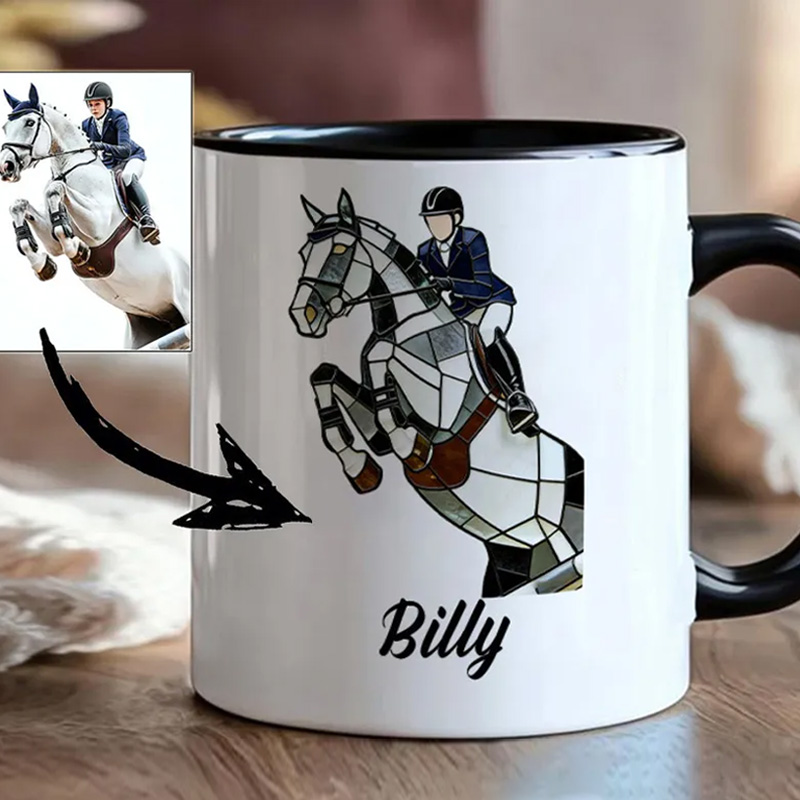 Personalized Photo Equestrian Mug Riding Horse Coffee Gift for Riding Lovers Equestrian Lovers