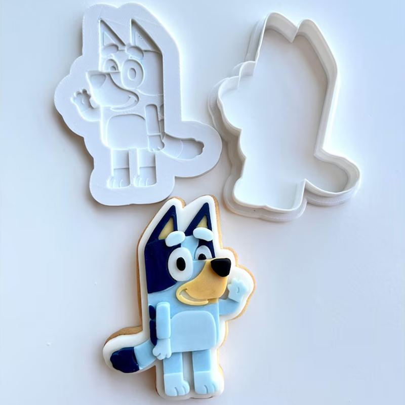 Blue Dog Cookie Cutters Set with Stamps 5 Piece Set  Cute Cookie Stamp Party Baking Gifts Birthday Party Gifts for Baking Lover