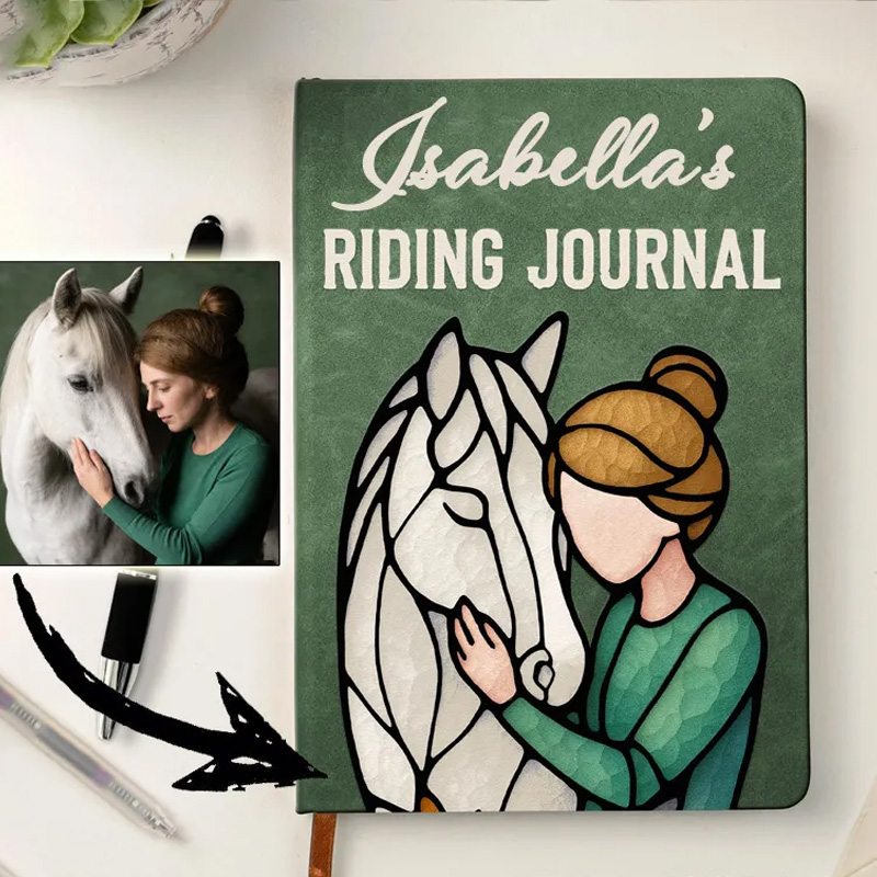 Personalized Riding Journal PU Leather Notebook with Photo Custom Name Birthday Gift for Horse Lovers Riding Lovers Equestrian Lovers