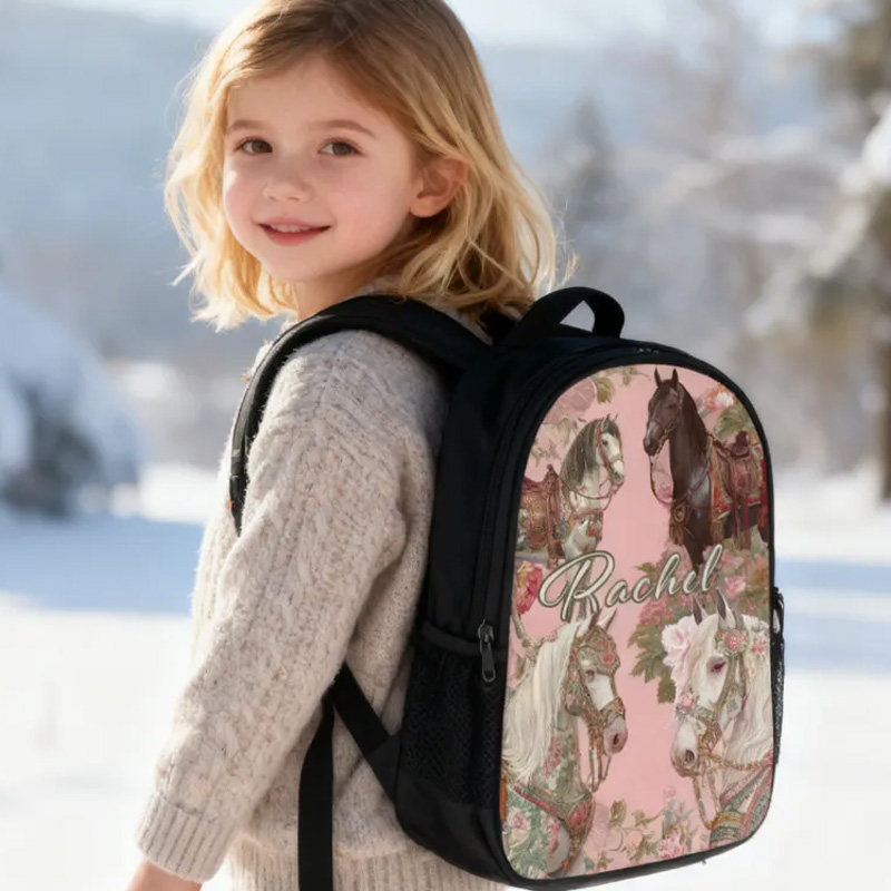 Personalized Custom Name for Kids Back to School Gift Floral Star Boy And Girl Riding Horse for Riding Lovers Equestrian Lovers